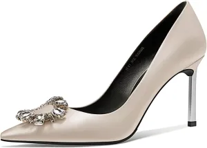 Castamere Women Stiletto High Heel Slip-on Pointed Toe Pumps Diamond Crystal Satin Wedding Prom 3.3 Inches Heels B1