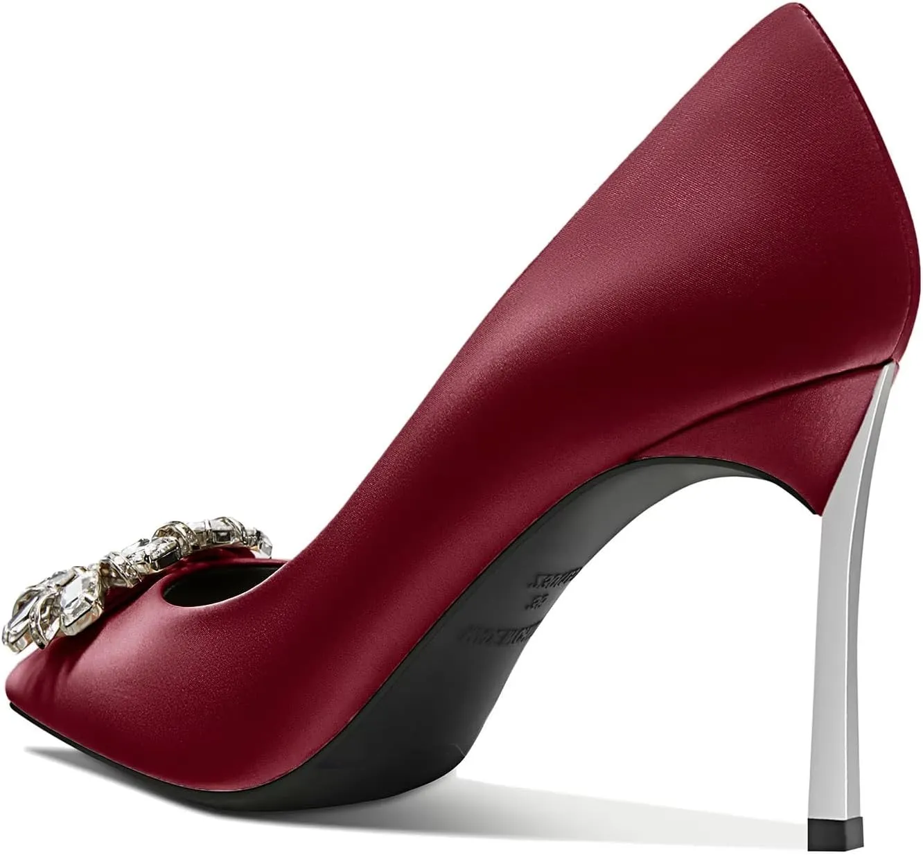 Castamere Women Stiletto High Heel Slip-on Pointed Toe Pumps Diamond Crystal Satin Wedding Prom 3.3 Inches Heels B1
