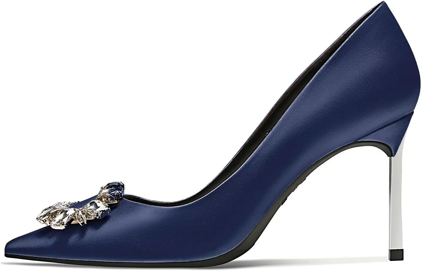 Castamere Women Stiletto High Heel Slip-on Pointed Toe Pumps Diamond Crystal Satin Wedding Prom 3.3 Inches Heels B1