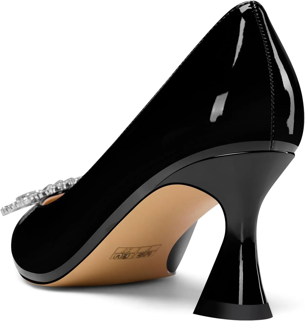 Castamere Womens Mid Heel Pointed Toe Slip-on Rhinestone Crystal Pumps Wedding Prom Patent Leather 2.6 Inches Heels
