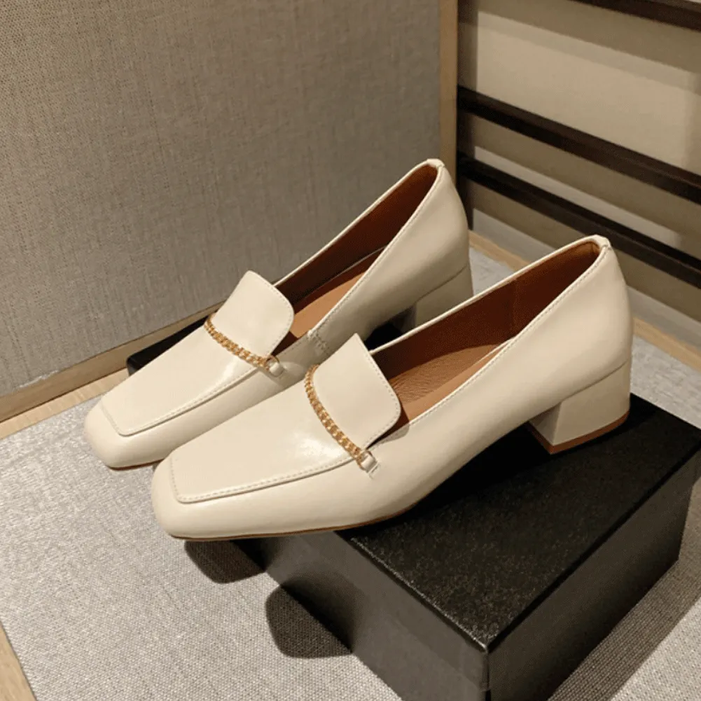 CHUNKY HEEL LOAFERS with METAL CHAIN