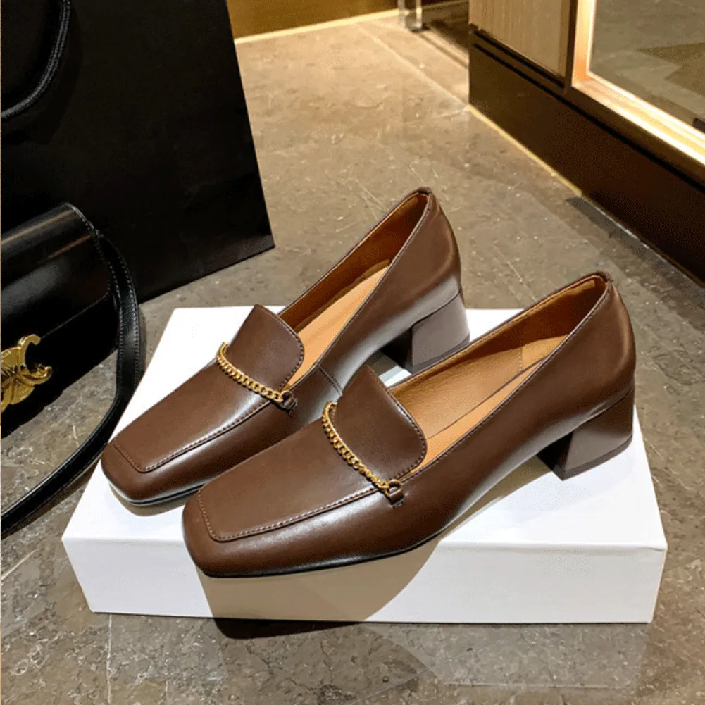 CHUNKY HEEL LOAFERS with METAL CHAIN