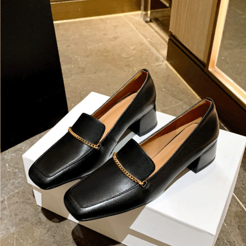 CHUNKY HEEL LOAFERS with METAL CHAIN