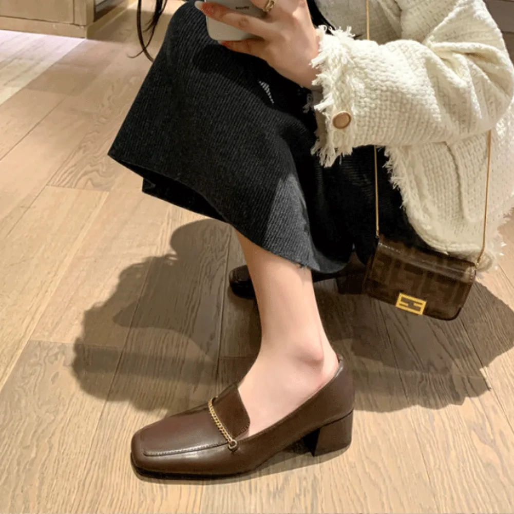 CHUNKY HEEL LOAFERS with METAL CHAIN