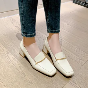 CHUNKY HEEL LOAFERS with METAL CHAIN