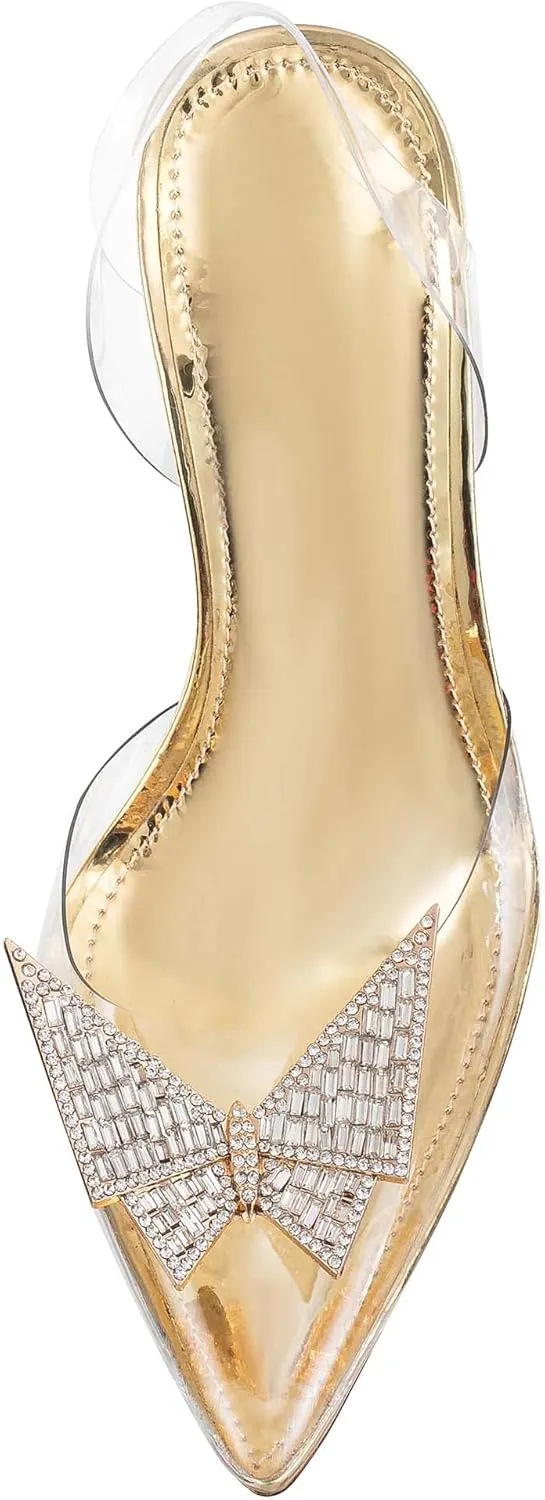 Clear Heels For Women,Crystal Rhinestones Slingback Wedding Shoes,Pointed Toe High Heel Womens Sandals