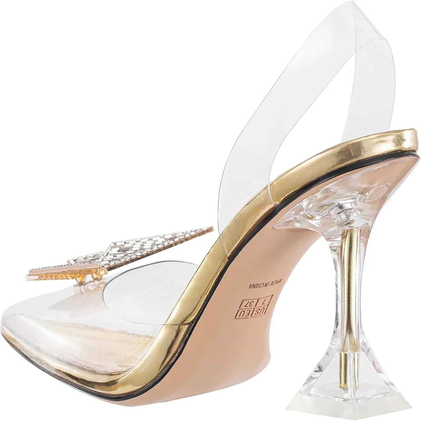 Clear Heels For Women,Crystal Rhinestones Slingback Wedding Shoes,Pointed Toe High Heel Womens Sandals