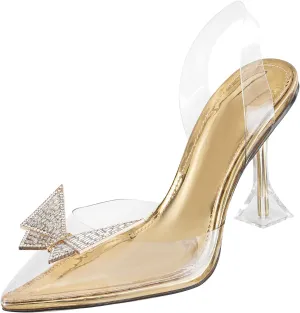 Clear Heels For Women,Crystal Rhinestones Slingback Wedding Shoes,Pointed Toe High Heel Womens Sandals