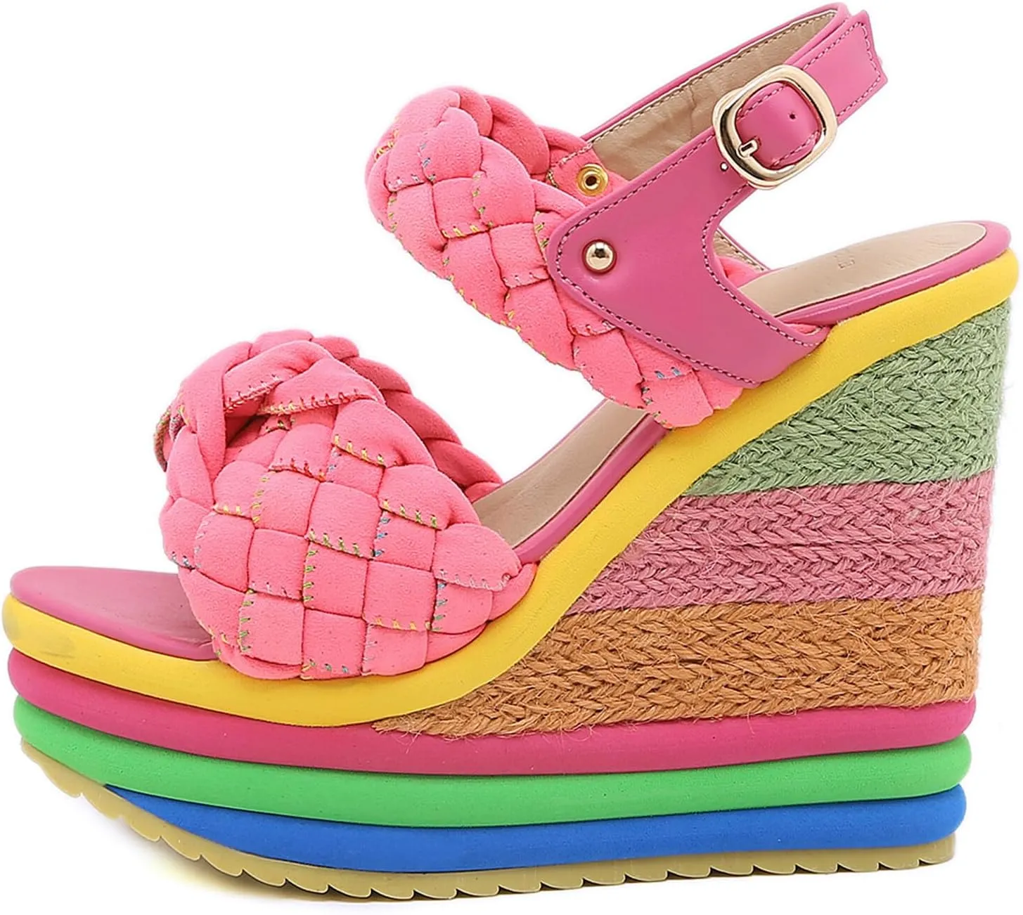 Colorful Wedge Heel Sandals for Women Platform Espadrilles Sandal with Ankle Strap