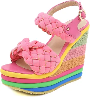 Colorful Wedge Heel Sandals for Women Platform Espadrilles Sandal with Ankle Strap