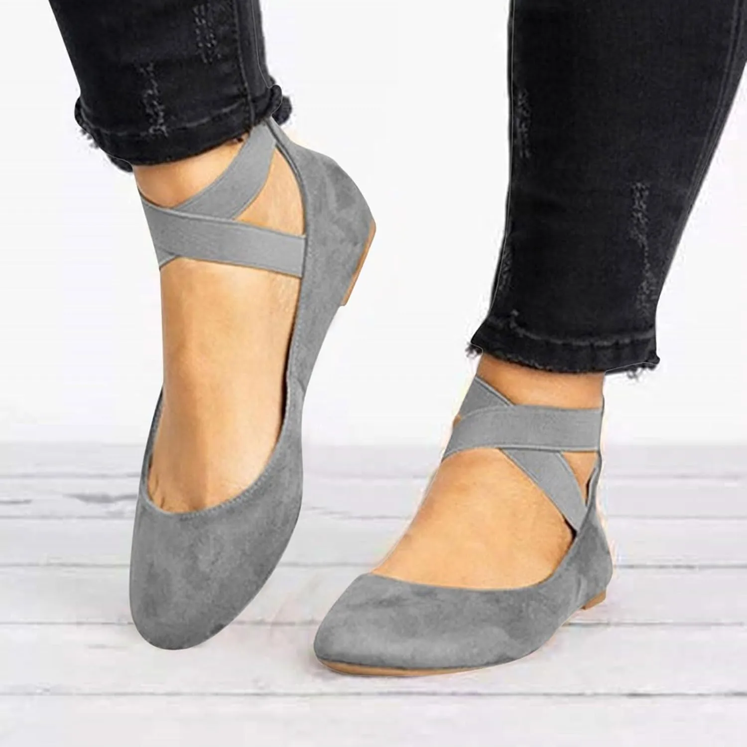 Comfotable Casual Shoes Round Toe Women Comfortable Mary Jane Ballet with Elastic Strap Casual Shoes for Women