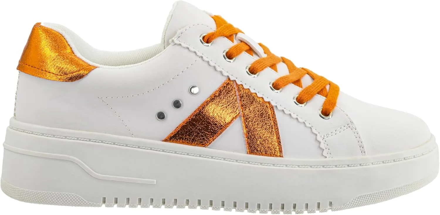 Corkys Footwear Hey Girl Tailgate Sneakers - A Trendy Lace-Up Sneaker with A V Stripe On The Side, Scalloped Eyelets, and Cushioned Lift for Chic Comfort
