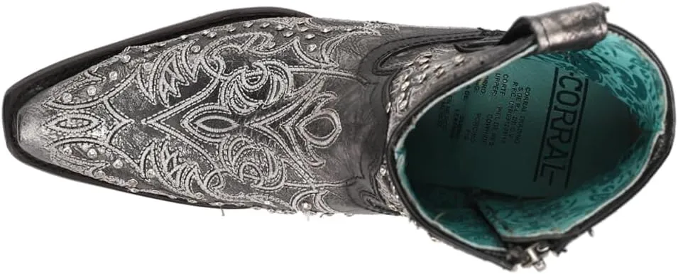 Corral Boots Womens Art 21 Crystal Tooled Inlay Snip Toe Casual Boots Ankle Low Heel 1-2" - Black