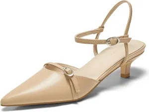 Coutgo Womens Kitten Heels Low Heel Dress Shoes Closed Pointed Toe Ankle Strap Work Office Pumps