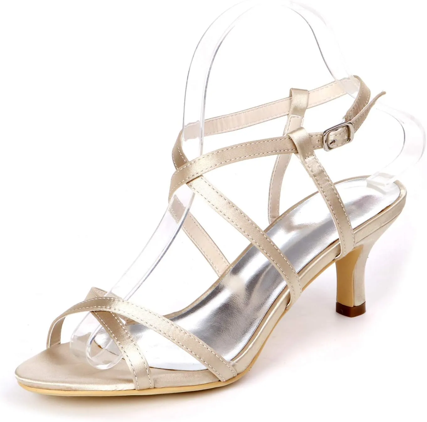 Cross Strappy Open Toe Dressy Sandals Ankle Strap Low Heel Bridal Wedding Bridesmaid Evening Party Prom Heeled Shoes for Women