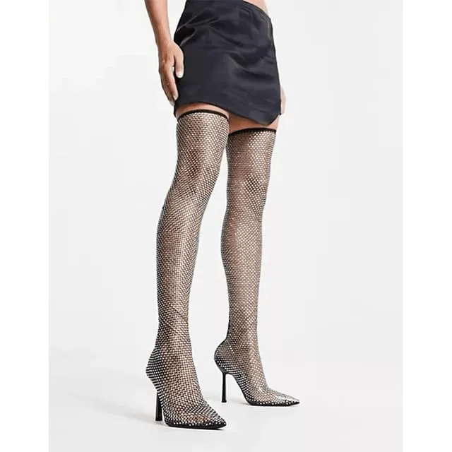 Crystal Mesh Boots (42, Black)