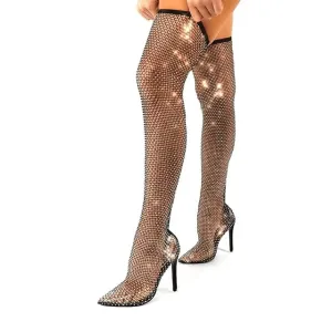 Crystal Mesh Boots (42, Black)