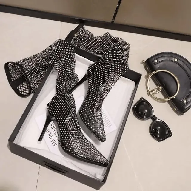 Crystal Mesh Boots (42, Black)