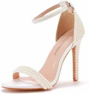 Crystal Queen Full Pearls Heels Sandals Stiletto Heels Peep Toe High Heel Sandals Pump Shoes For Bride Wedding Party Evening