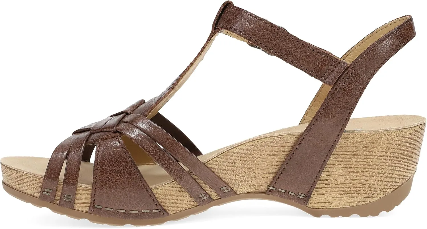 Dansko Tia Fisherman Wedge Sandal for Women - Contoured Footbed for All-Day Comfort and Support – Adjustable Hook & Loop Straps with Buckle Detail