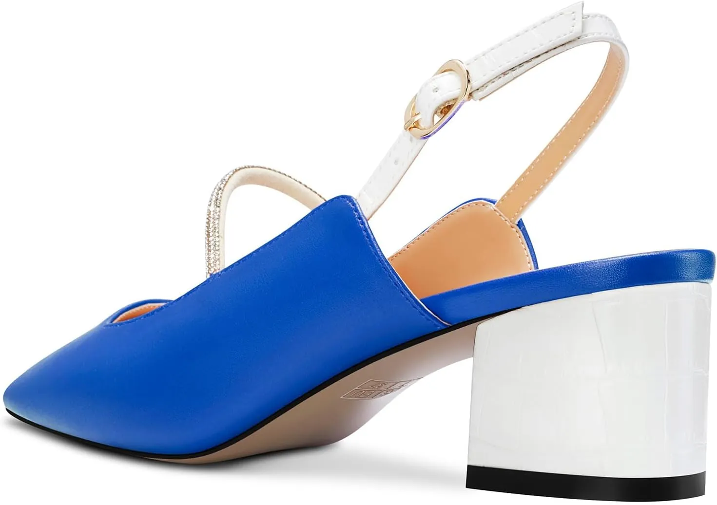 DearOnly Mid Block Heel Square Toe Slingback Ankle Strap Pumps Rhinestone Crystal Sexy Buckle Prom Shoes 2.0 Inches Heels