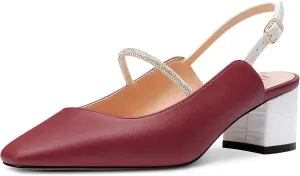 DearOnly Mid Block Heel Square Toe Slingback Ankle Strap Pumps Rhinestone Crystal Sexy Buckle Prom Shoes 2.0 Inches Heels
