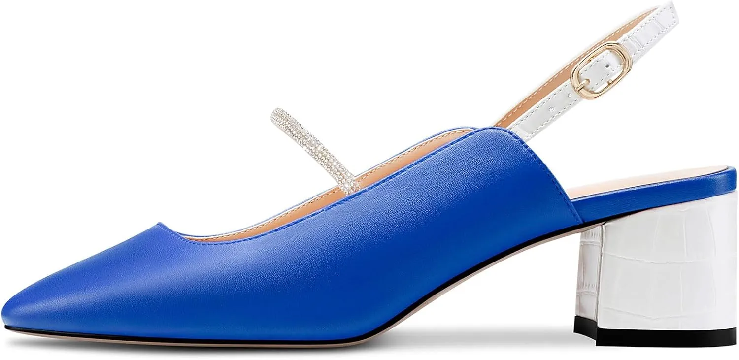 DearOnly Mid Block Heel Square Toe Slingback Ankle Strap Pumps Rhinestone Crystal Sexy Buckle Prom Shoes 2.0 Inches Heels