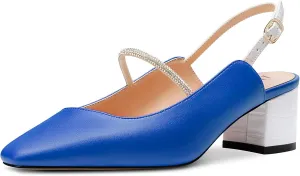 DearOnly Mid Block Heel Square Toe Slingback Ankle Strap Pumps Rhinestone Crystal Sexy Buckle Prom Shoes 2.0 Inches Heels