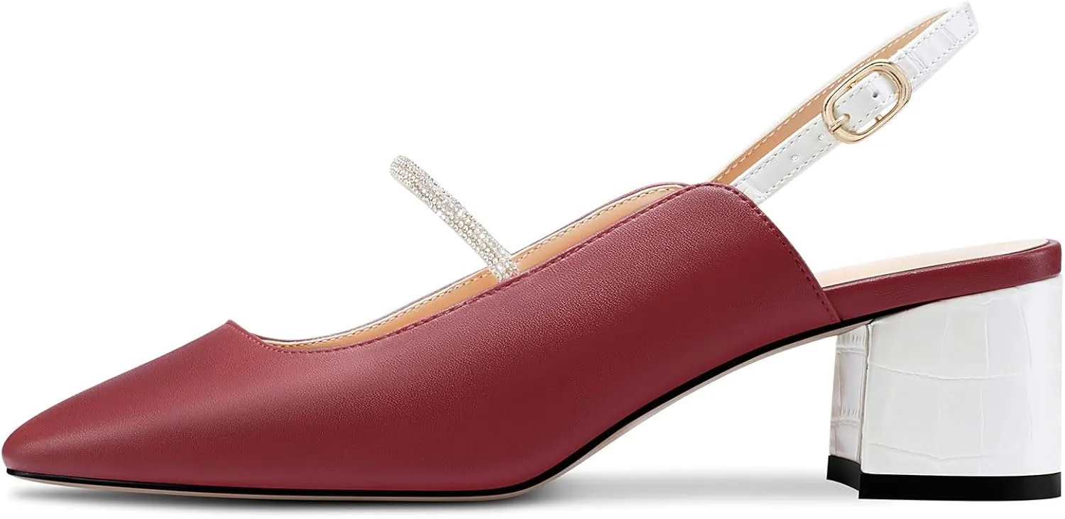 DearOnly Mid Block Heel Square Toe Slingback Ankle Strap Pumps Rhinestone Crystal Sexy Buckle Prom Shoes 2.0 Inches Heels