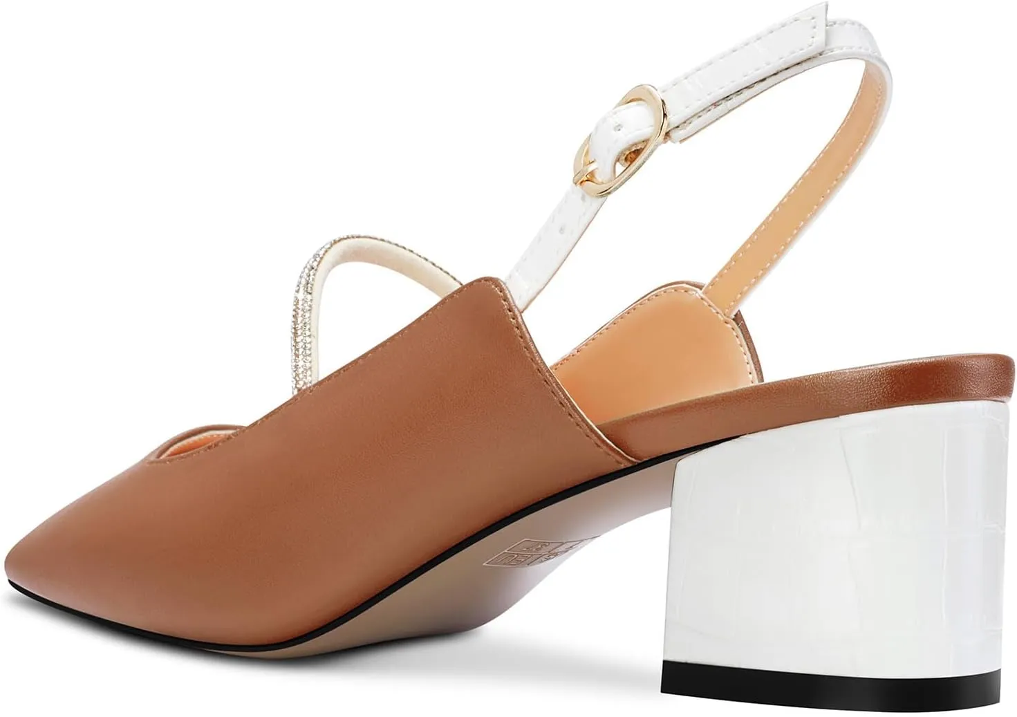 DearOnly Mid Block Heel Square Toe Slingback Ankle Strap Pumps Rhinestone Crystal Sexy Buckle Prom Shoes 2.0 Inches Heels
