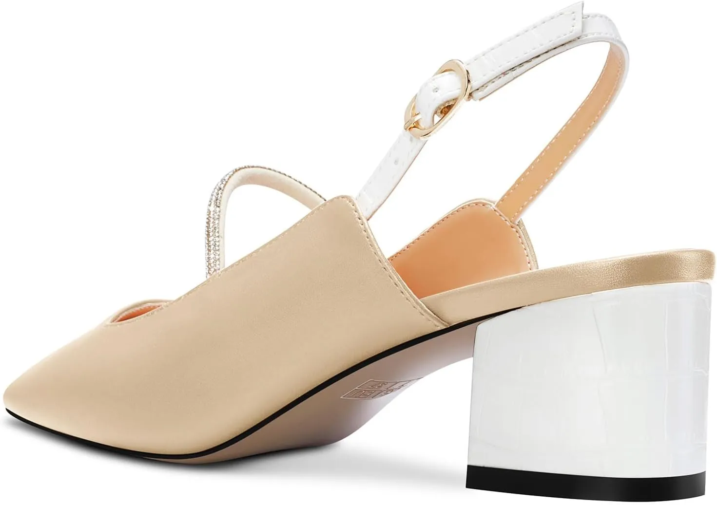 DearOnly Mid Block Heel Square Toe Slingback Ankle Strap Pumps Rhinestone Crystal Sexy Buckle Prom Shoes 2.0 Inches Heels