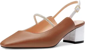 DearOnly Mid Block Heel Square Toe Slingback Ankle Strap Pumps Rhinestone Crystal Sexy Buckle Prom Shoes 2.0 Inches Heels