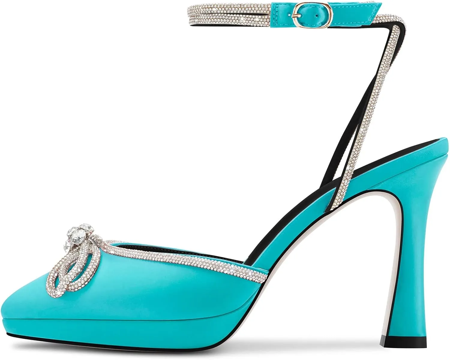 DearOnly Platform High Heel Pointed Toe Pumps Ankle Strap Rhinestone Crystal Bow-Knot Prom Dress Shoes