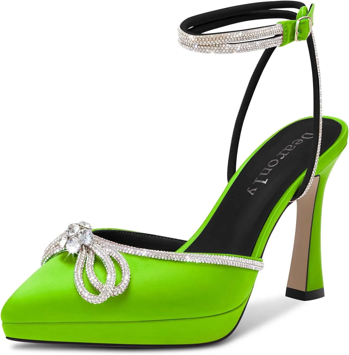DearOnly Platform High Heel Pointed Toe Pumps Ankle Strap Rhinestone Crystal Bow-Knot Prom Dress Shoes