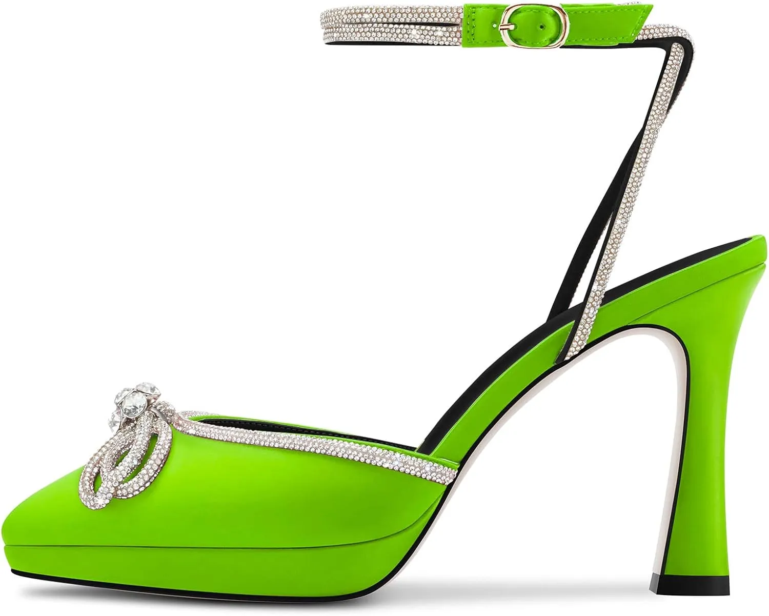 DearOnly Platform High Heel Pointed Toe Pumps Ankle Strap Rhinestone Crystal Bow-Knot Prom Dress Shoes