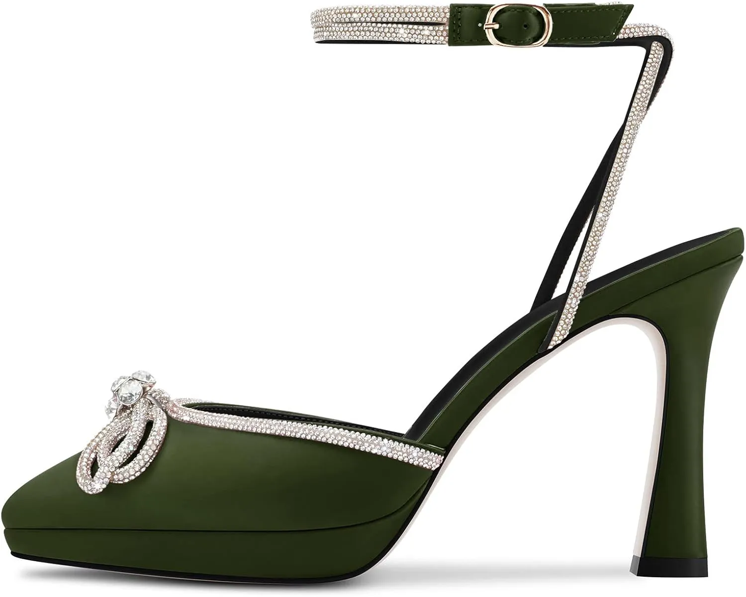 DearOnly Platform High Heel Pointed Toe Pumps Ankle Strap Rhinestone Crystal Bow-Knot Prom Dress Shoes