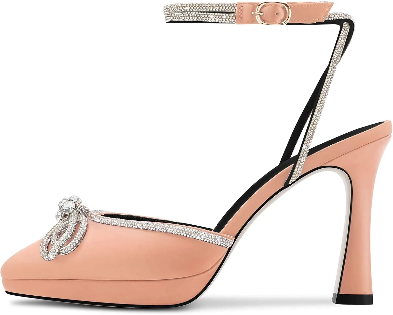 DearOnly Platform High Heel Pointed Toe Pumps Ankle Strap Rhinestone Crystal Bow-Knot Prom Dress Shoes