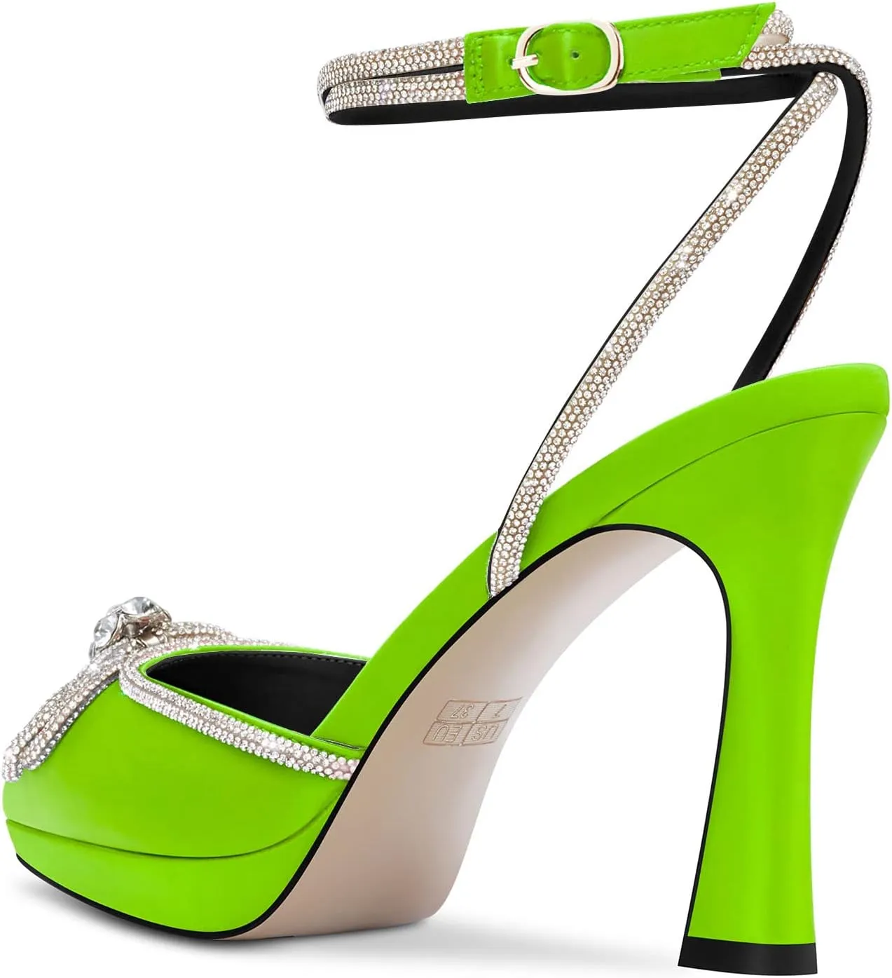 DearOnly Platform High Heel Pointed Toe Pumps Ankle Strap Rhinestone Crystal Bow-Knot Prom Dress Shoes