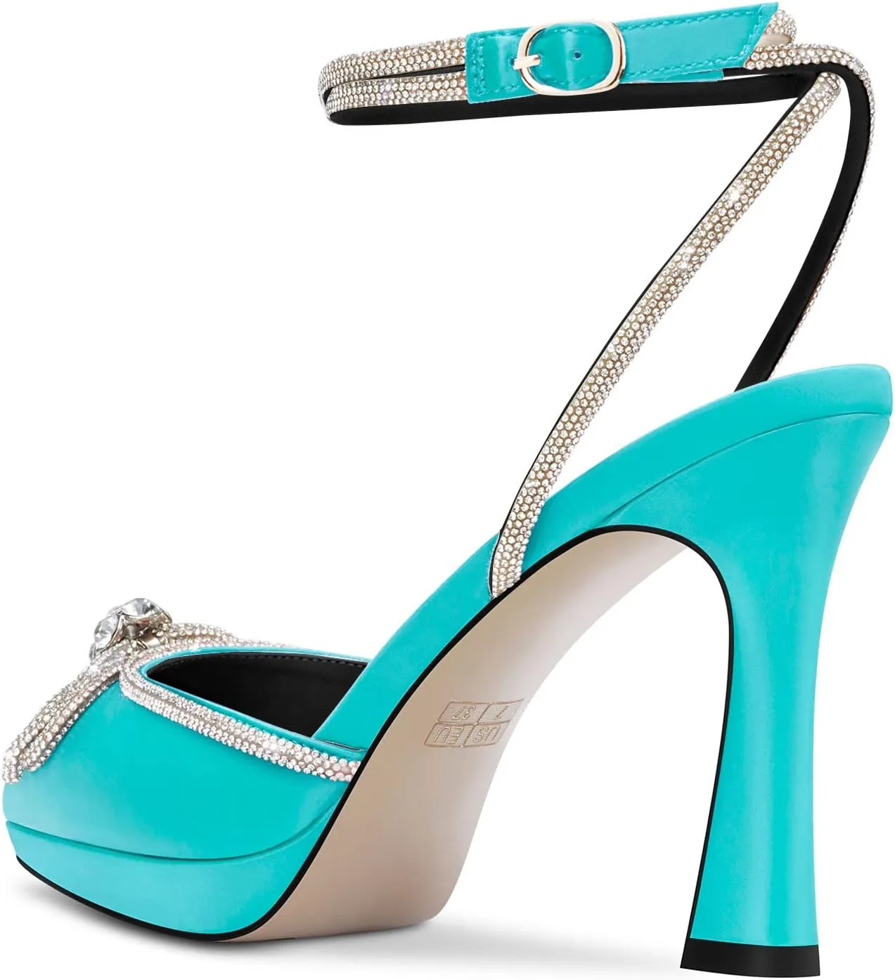DearOnly Platform High Heel Pointed Toe Pumps Ankle Strap Rhinestone Crystal Bow-Knot Prom Dress Shoes