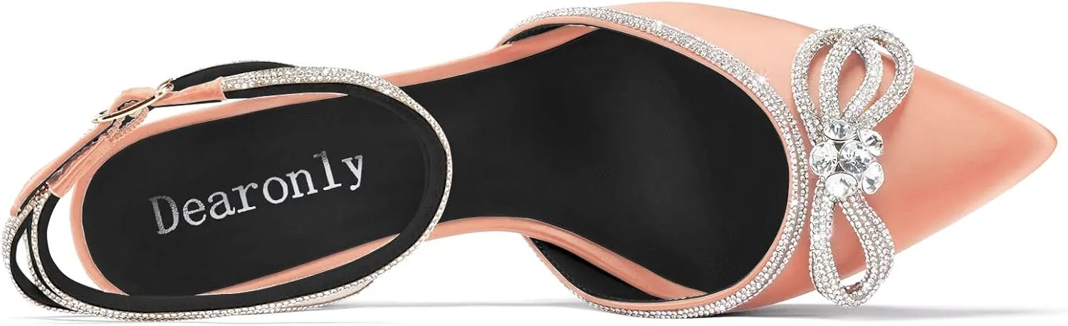DearOnly Platform High Heel Pointed Toe Pumps Ankle Strap Rhinestone Crystal Bow-Knot Prom Dress Shoes