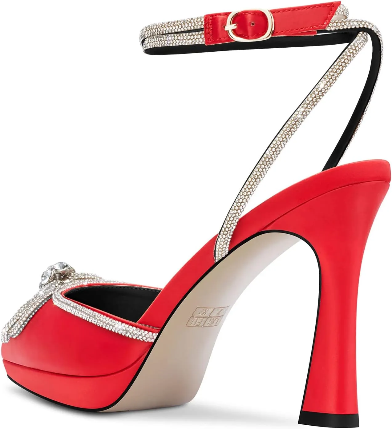 DearOnly Platform High Heel Pointed Toe Pumps Ankle Strap Rhinestone Crystal Bow-Knot Prom Dress Shoes