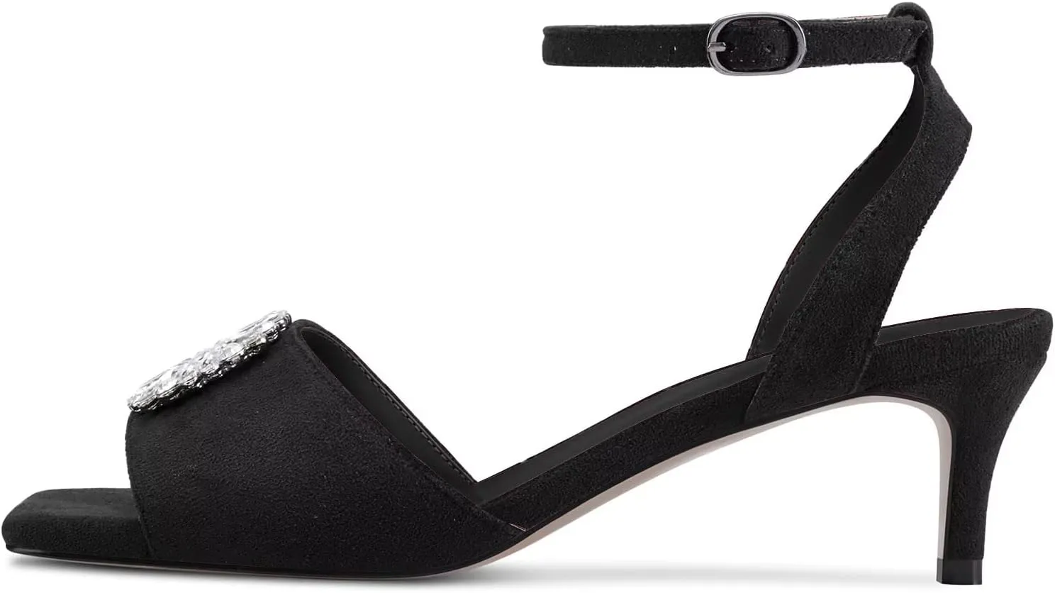 DearOnly Women Low Kitten Heel Peep Open Toe Pumps Ankle Strap Rhinestone Crystal Buckle Prom Dress 2.0 Inches Heels