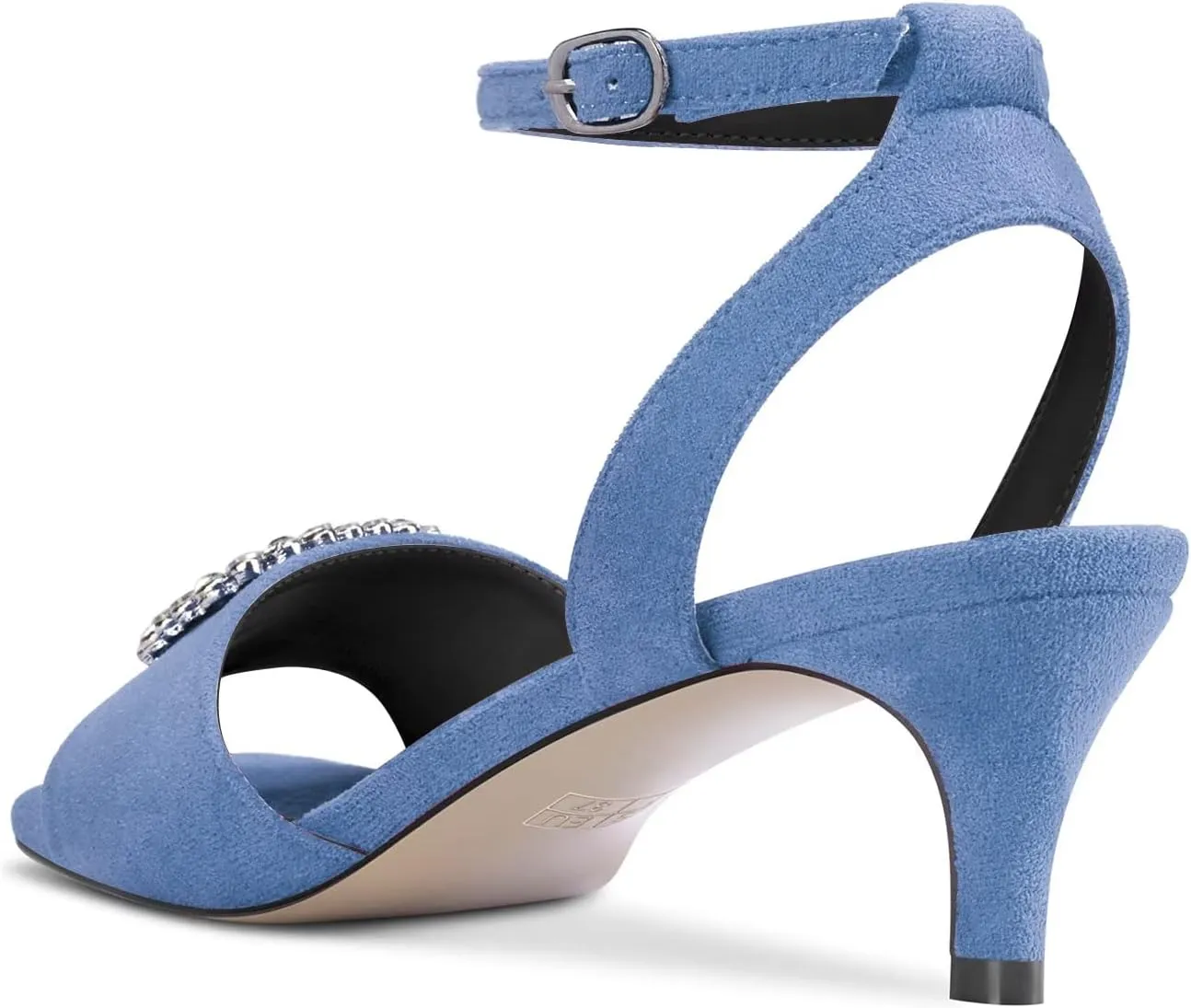 DearOnly Women Low Kitten Heel Peep Open Toe Pumps Ankle Strap Rhinestone Crystal Buckle Prom Dress 2.0 Inches Heels