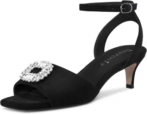 DearOnly Women Low Kitten Heel Peep Open Toe Pumps Ankle Strap Rhinestone Crystal Buckle Prom Dress 2.0 Inches Heels