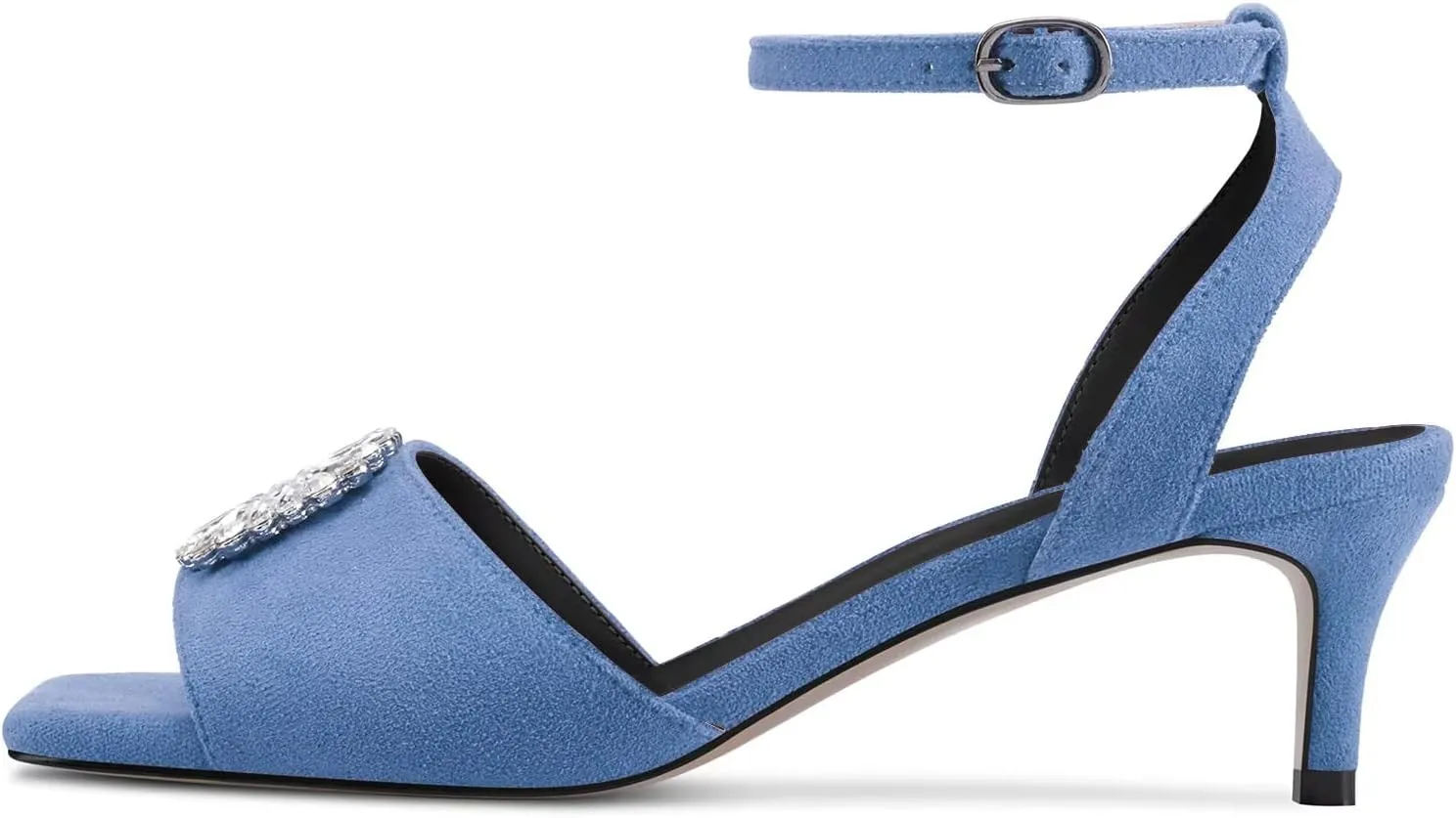 DearOnly Women Low Kitten Heel Peep Open Toe Pumps Ankle Strap Rhinestone Crystal Buckle Prom Dress 2.0 Inches Heels