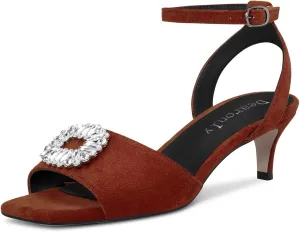 DearOnly Women Low Kitten Heel Peep Open Toe Pumps Ankle Strap Rhinestone Crystal Buckle Prom Dress 2.0 Inches Heels