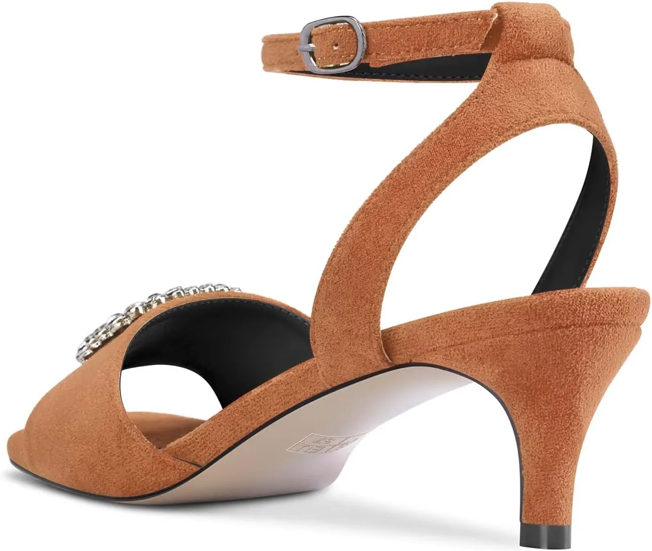 DearOnly Women Low Kitten Heel Peep Open Toe Pumps Ankle Strap Rhinestone Crystal Buckle Prom Dress 2.0 Inches Heels