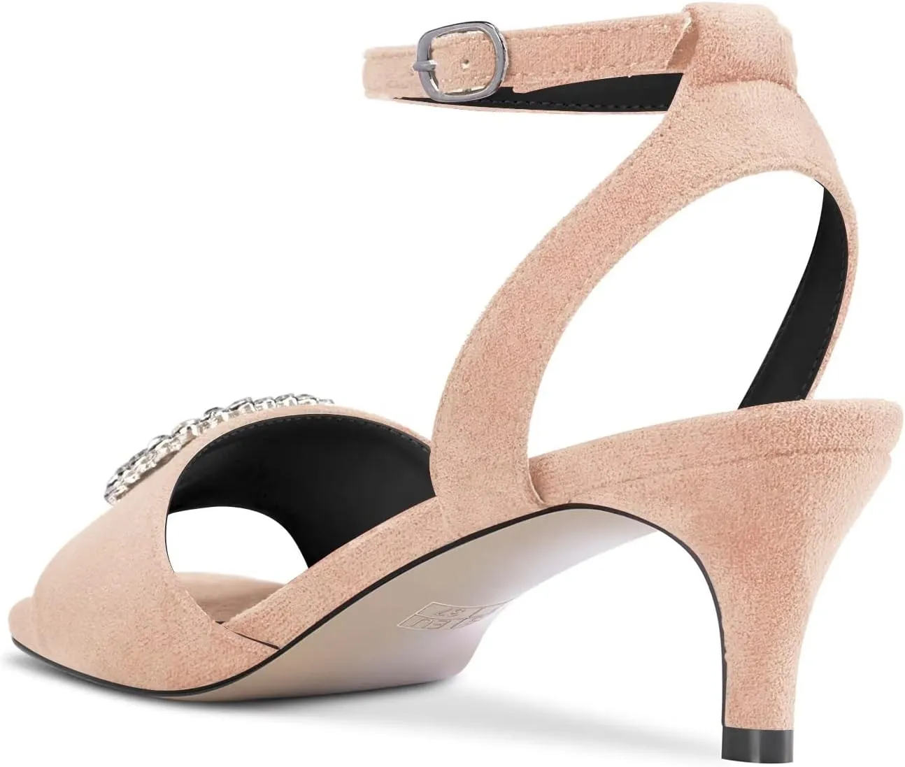 DearOnly Women Low Kitten Heel Peep Open Toe Pumps Ankle Strap Rhinestone Crystal Buckle Prom Dress 2.0 Inches Heels