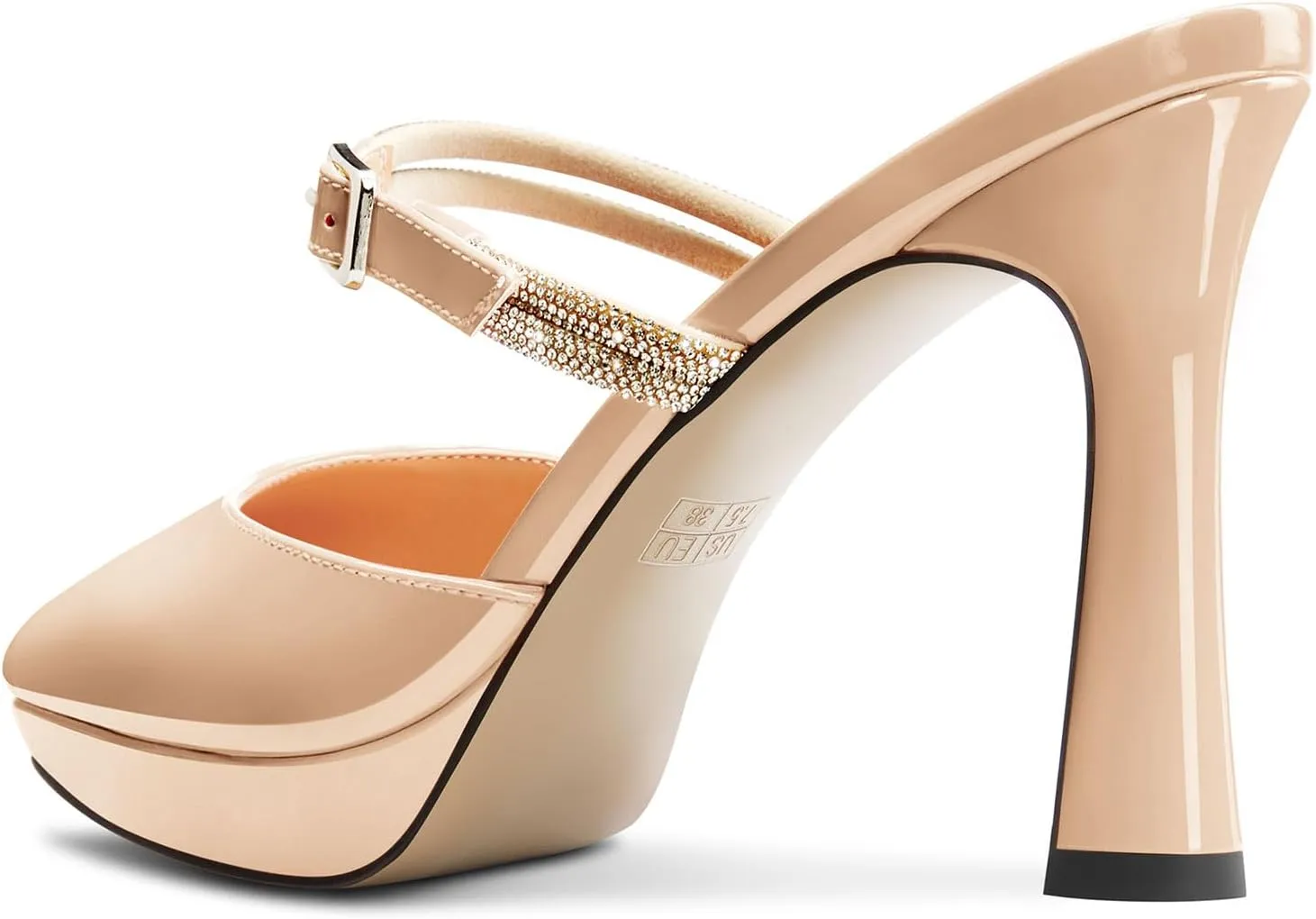 DearOnly Womens High Chunky Block Platform Heel Point Toe Slip-on Pumps Rhinestone Crystal Buckle Cute Prom Casual Shoes 3.9 Inches Heels