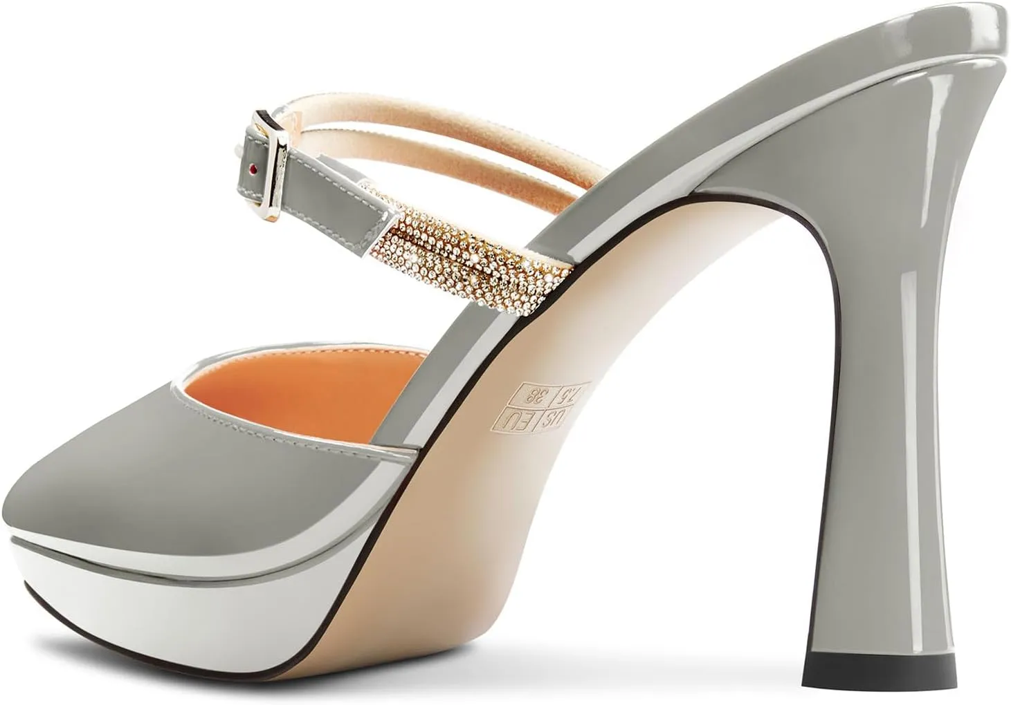 DearOnly Womens High Chunky Block Platform Heel Point Toe Slip-on Pumps Rhinestone Crystal Buckle Cute Prom Casual Shoes 3.9 Inches Heels